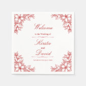 Serviette En Papier Mariage Floral Orné Rouge (Devant)