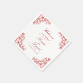 Serviette En Papier Mariage Floral Orné Rouge (Coin)