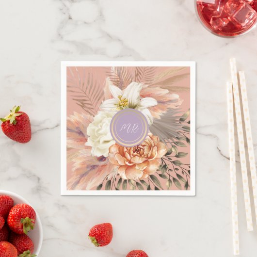 Serviette En Papier Mariage floral Peach Lilac (En situation)