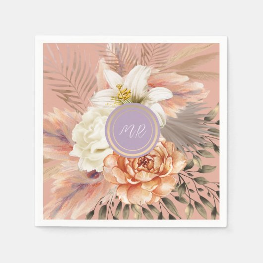 Serviette En Papier Mariage floral Peach Lilac (Devant)