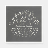 Serviette En Papier Mariage floral peint à la main noire (Devant)