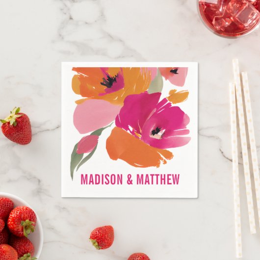 Serviette En Papier Mariage floral personnalisable Napkin Abstrait mod (En situation)