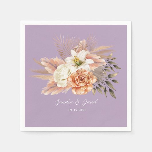 Serviette En Papier Mariage floral pourpre de pêche (Devant)