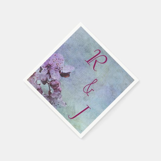 Serviette En Papier Mariage floral pourpre et bleu (Coin)