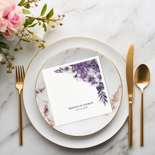 Serviette En Papier Mariage Floral Pourpre Rustique
