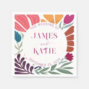 Serviette En Papier Mariage floral rétro brillant et gras