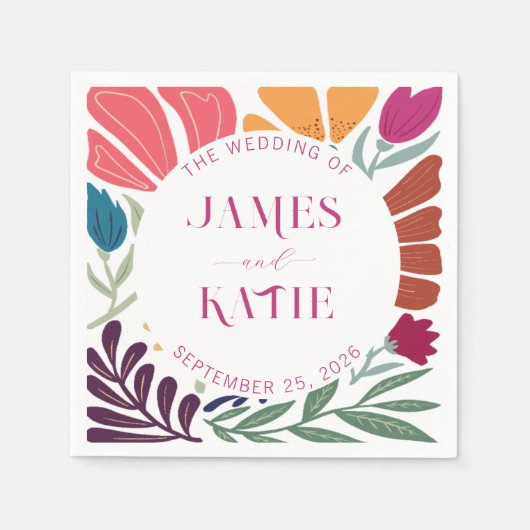 Serviette En Papier Mariage floral rétro brillant et gras (Devant)