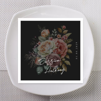 Serviette En Papier Mariage Floral Romance Charbon Maussade