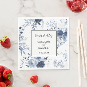 Serviette En Papier Mariage Floral Romantique Bleu Blanc