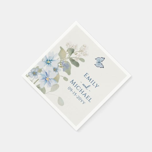 Serviette En Papier Mariage floral romantique bleu Dusty (Coin)