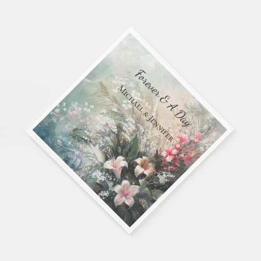 Serviette En Papier Mariage floral rose blanc tropical (Coin)