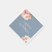Serviette En Papier Mariage floral rose bleu foncé moderne (Coin)