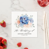 Serviette En Papier Mariage floral rose bleu marine (En situation)