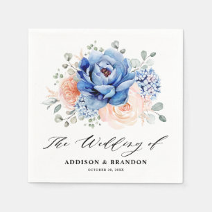 Serviette En Papier Mariage floral rose bleu marine