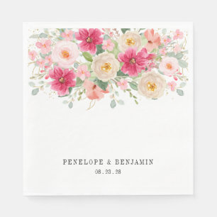 Serviette En Papier Mariage Floral Rose Clair Aquarelle Moderne