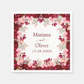 Serviette En Papier Mariage floral rose de Bourgogne (Devant)