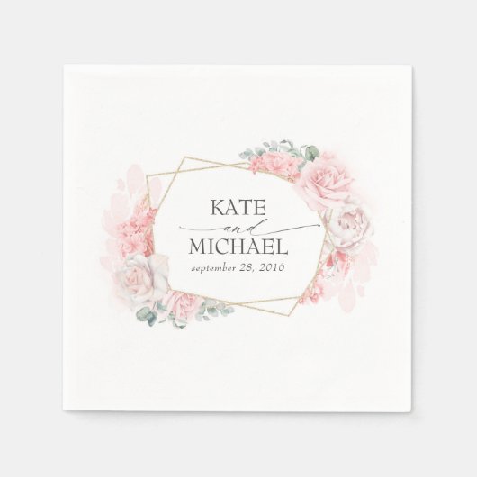 Serviette En Papier Mariage floral rose et bleu poussiéreux (Devant)