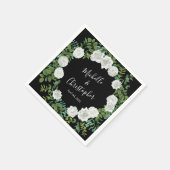 Serviette En Papier Mariage floral rose noir et blanc (Coin)