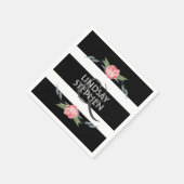 Serviette En Papier Mariage floral rose noir et blanc élégant (Coin)