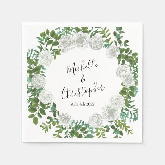 Serviette En Papier Mariage floral rose noire et blanche (Devant)