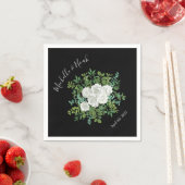 Serviette En Papier Mariage floral rose noire et blanche (En situation)