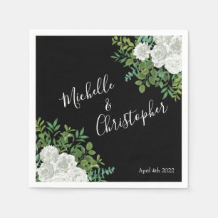 Serviette En Papier Mariage floral rose noire et blanche