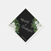 Serviette En Papier Mariage floral rose noire et blanche (Coin)