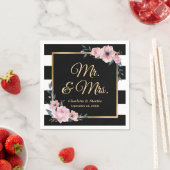 Serviette En Papier Mariage floral rose or noir et blanc (En situation)