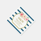 Serviette En Papier Mariage floral rose or rayures Marine (Coin)