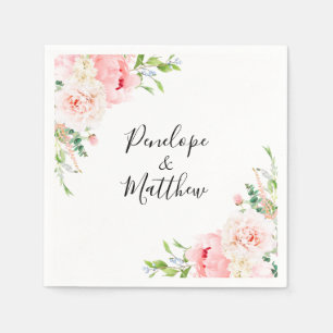 Serviette En Papier Mariage floral rose pâle