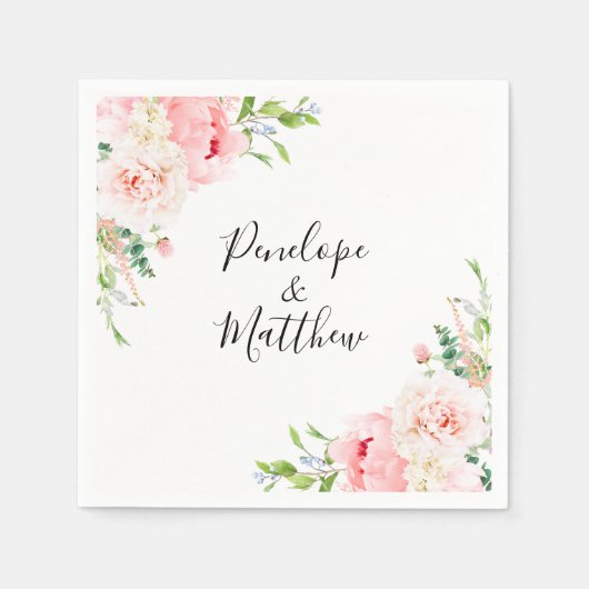 Serviette En Papier Mariage floral rose pâle (Devant)