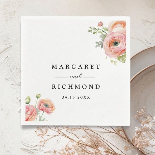 Serviette En Papier Mariage floral rose pâle
