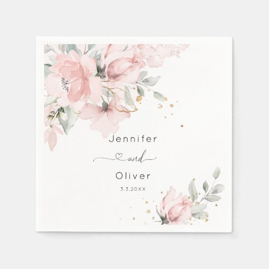 Serviette En Papier Mariage floral rose pâle (Devant)