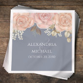 Serviette En Papier Mariage floral rose pâle bleu sur mesure