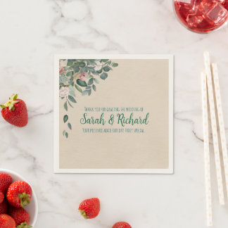 Serviette En Papier Mariage Floral Rose Pâle et Sage