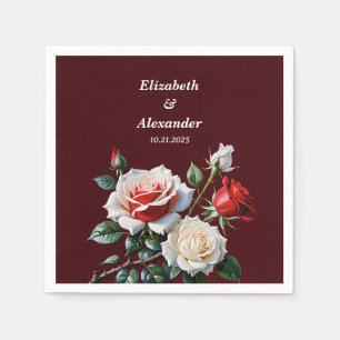 Serviette En Papier Mariage floral rose rose foncé