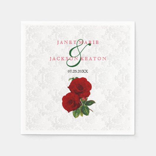 Serviette En Papier Mariage floral Rose rouge profonde (Devant)