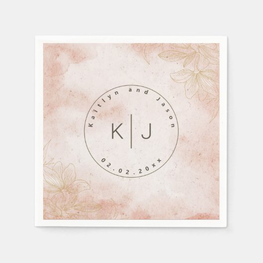 Serviette En Papier Mariage floral rose rustique (Devant)