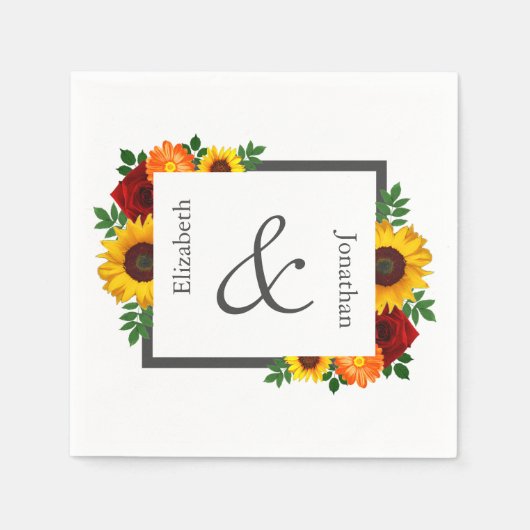 Serviette En Papier Mariage Floral Rose Tournesol Coucher de Soleil (Devant)