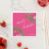 Serviette En Papier Mariage floral rose vif (En situation)