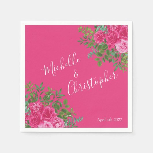 Serviette En Papier Mariage floral rose vif (Devant)