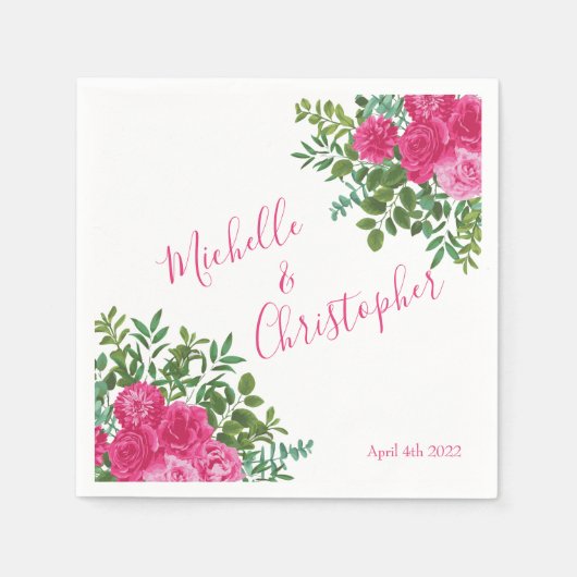 Serviette En Papier Mariage floral rose vif (Devant)
