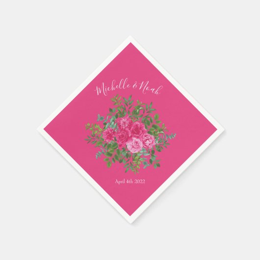 Serviette En Papier Mariage floral rose vif (Coin)