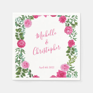 Serviette En Papier Mariage floral rose vif