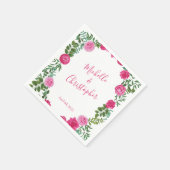 Serviette En Papier Mariage floral rose vif (Coin)