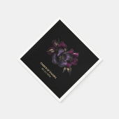 Serviette En Papier Mariage Floral rose violet noir (Coin)