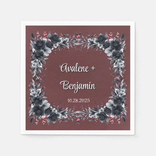 Serviette En Papier Mariage floral rouge gothique noir sang (Devant)