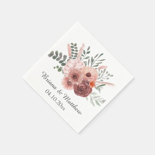 Serviette En Papier Mariage floral rouille (Coin)