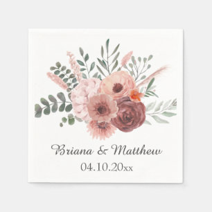 Serviette En Papier Mariage Floral Rouille Rosé