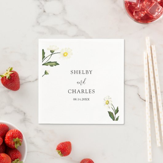 Serviette En Papier Mariage floral rustique de marguerite blanche (En situation)